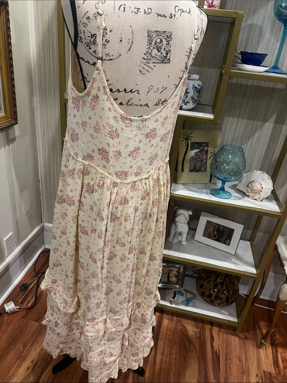 Jaded Gypsy Romantic Cream Oversized Maxi Dress with Pink Floral Print View 5